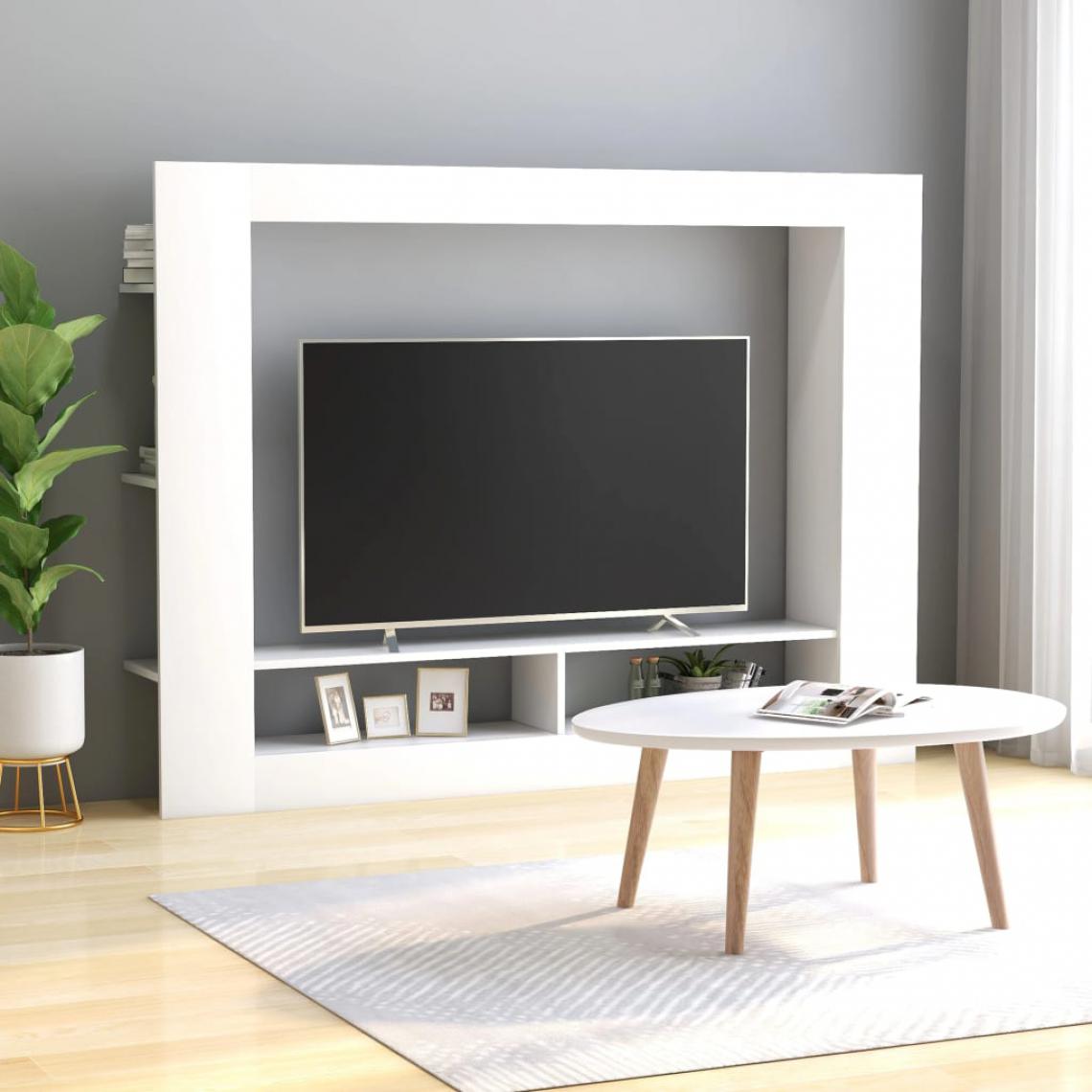 Chunhelife - Meuble TV Blanc 152x22x113 cm Aggloméré - Meubles TV, Hi-Fi