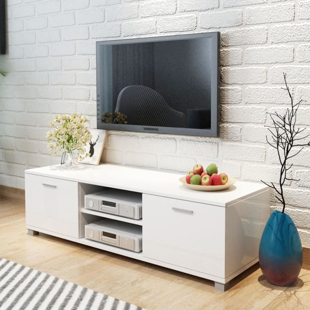 Uco - UCO Meuble TV à haute brillance blanc 140 x 40,3 x 34,7 cm - Meubles TV, Hi-Fi