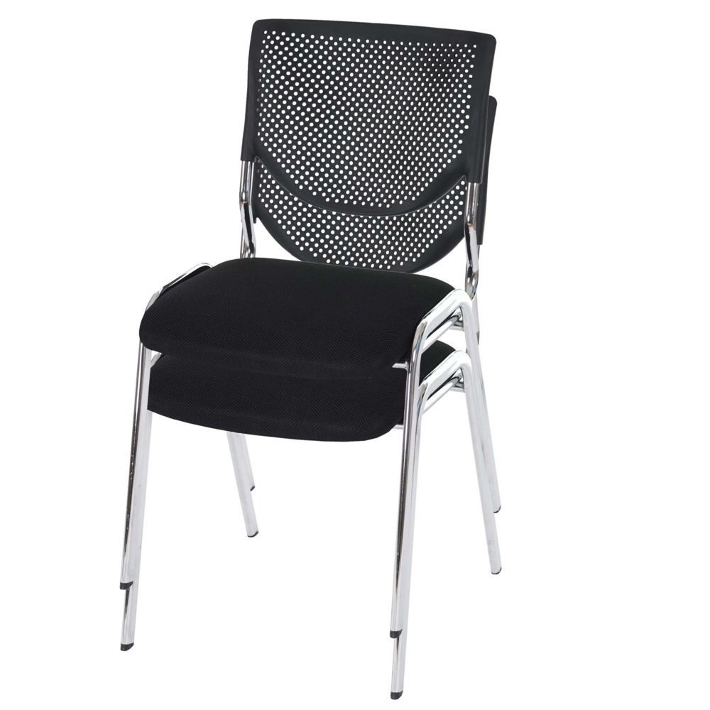 Mendler - 2 x chaise visiteur T401, chaise de conférence, empilable, tissu ~ siège noir, pieds chromés - Chaises