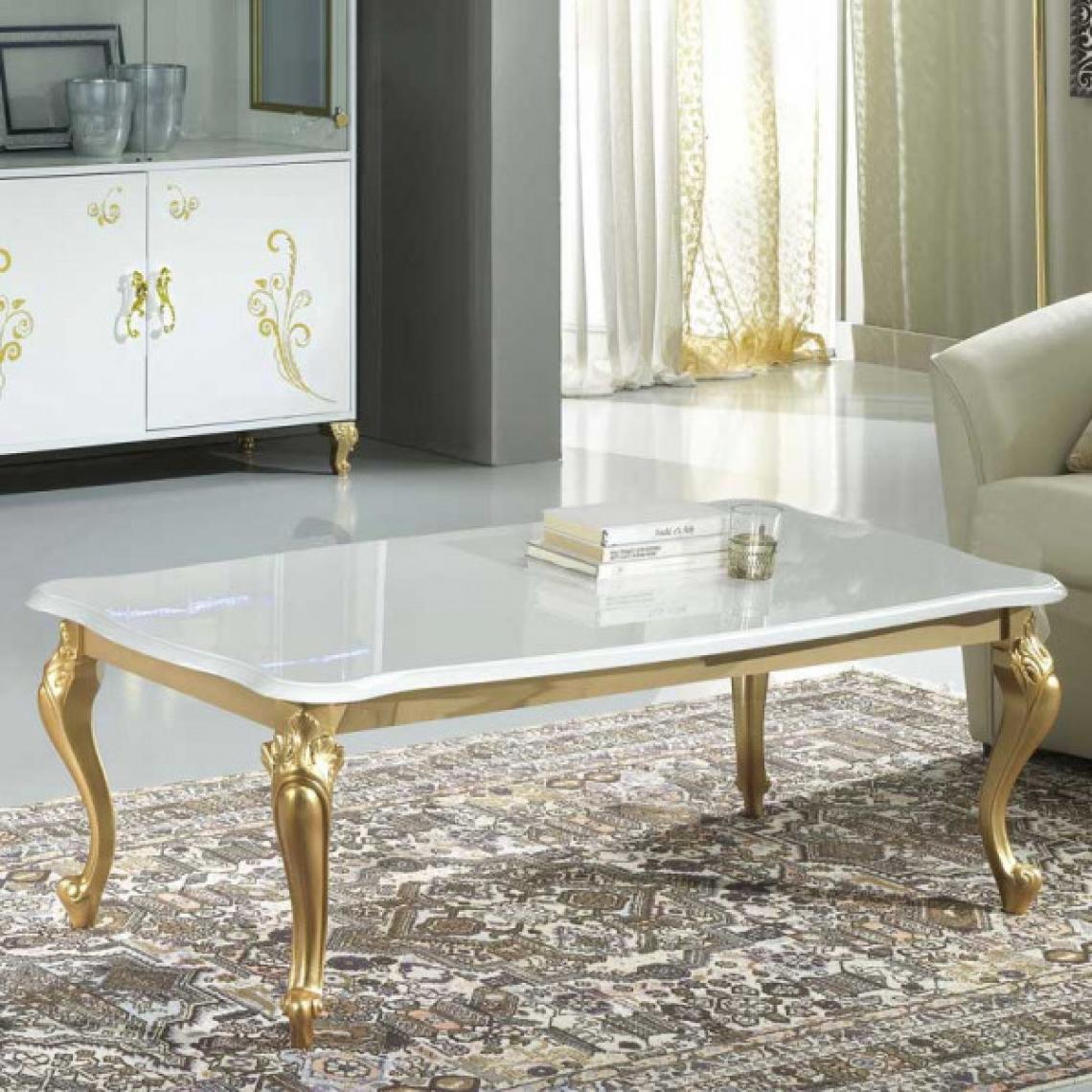Dansmamaison - Table basse Laque Blanc Brillant / Or - SEBORGA - L 120 x l 68 x H 43 cm - Tables basses