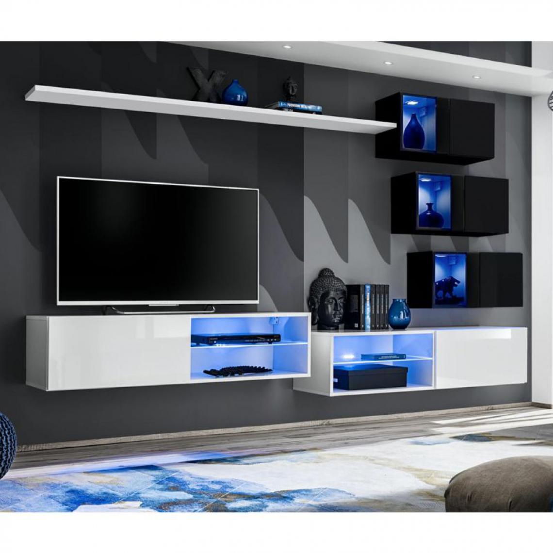 Ac-Deco - Ensemble Meuble TV Design Switch XXIV 260cm Blanc & Noir - Meubles TV, Hi-Fi