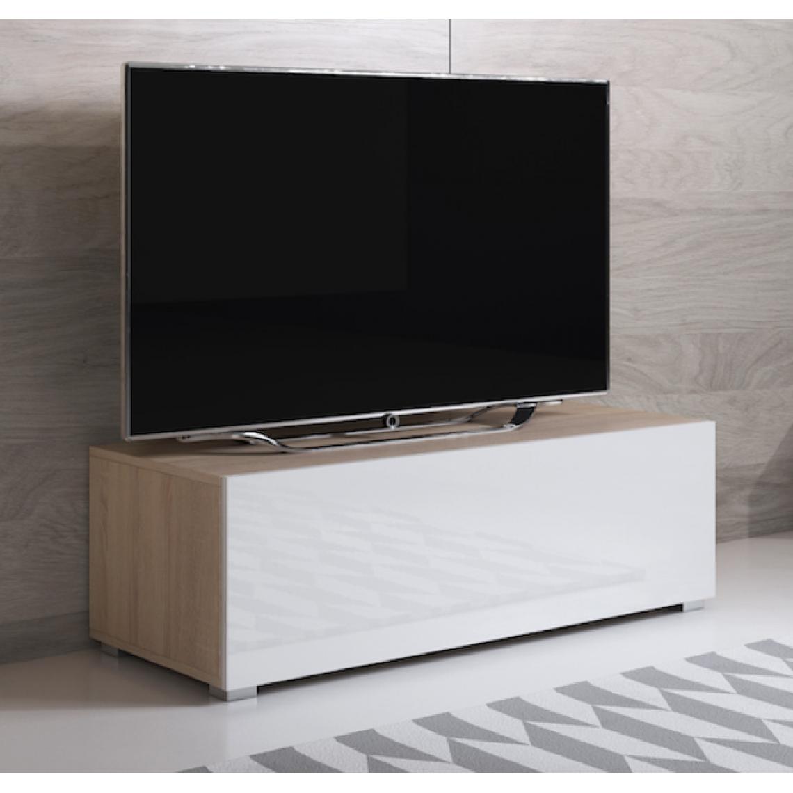 Design Ameublement - Meuble TV modèle Luke H1 (100x32cm) couleur sonoma et blanc avec pieds standard - Meubles TV, Hi-Fi