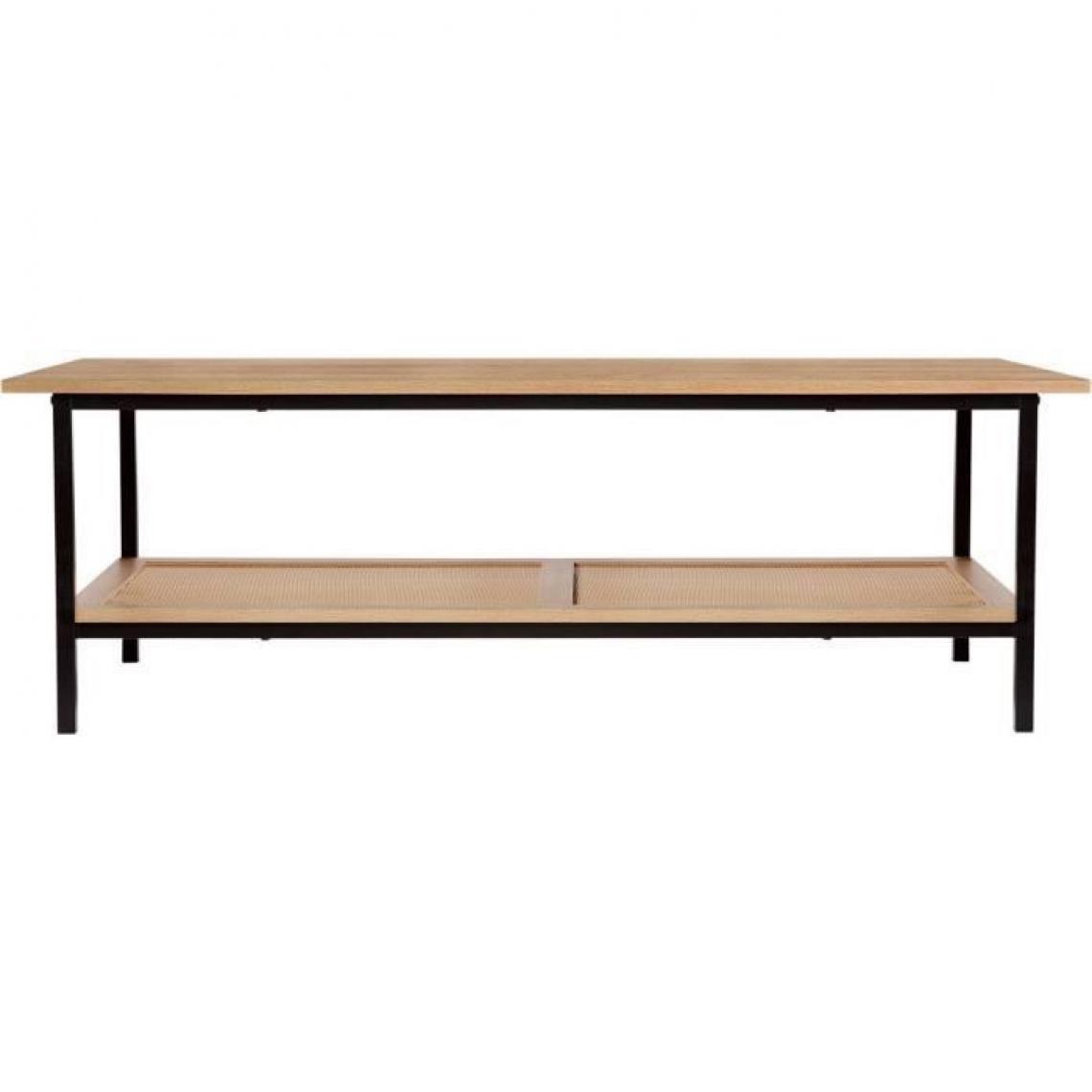Cstore - Table basse - Rectangulaire - En panneaux de particules et métal - Maille en rotin et noir - Style vintage - Sur pieds - 1 étagère - Tables basses