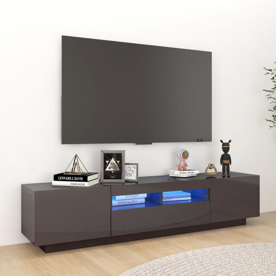 Vidaxl - vidaXL Meuble TV avec lumières LED Gris brillant 180x35x40 cm - Meubles TV, Hi-Fi