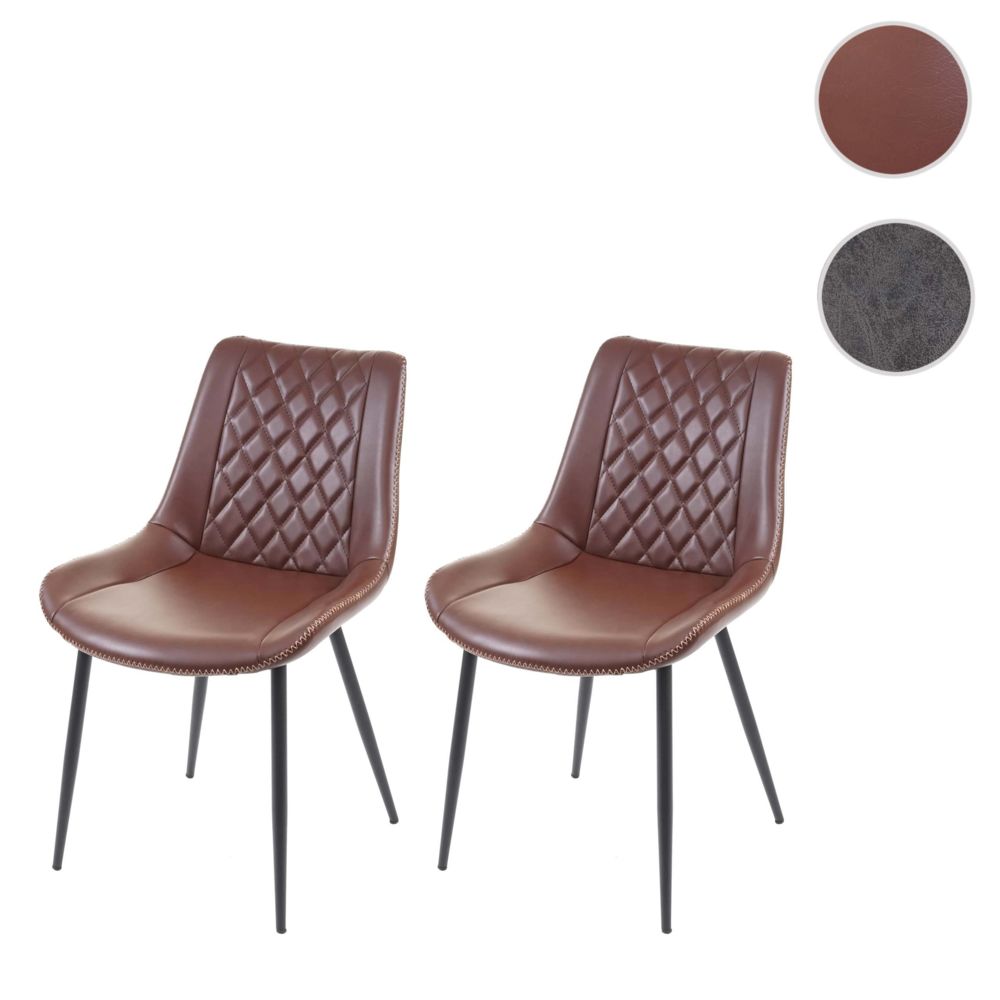 Mendler - 2x chaise de salle à manger HWC-E56, chaise de cuisine, vintage ~ similicuir, marron - Chaises
