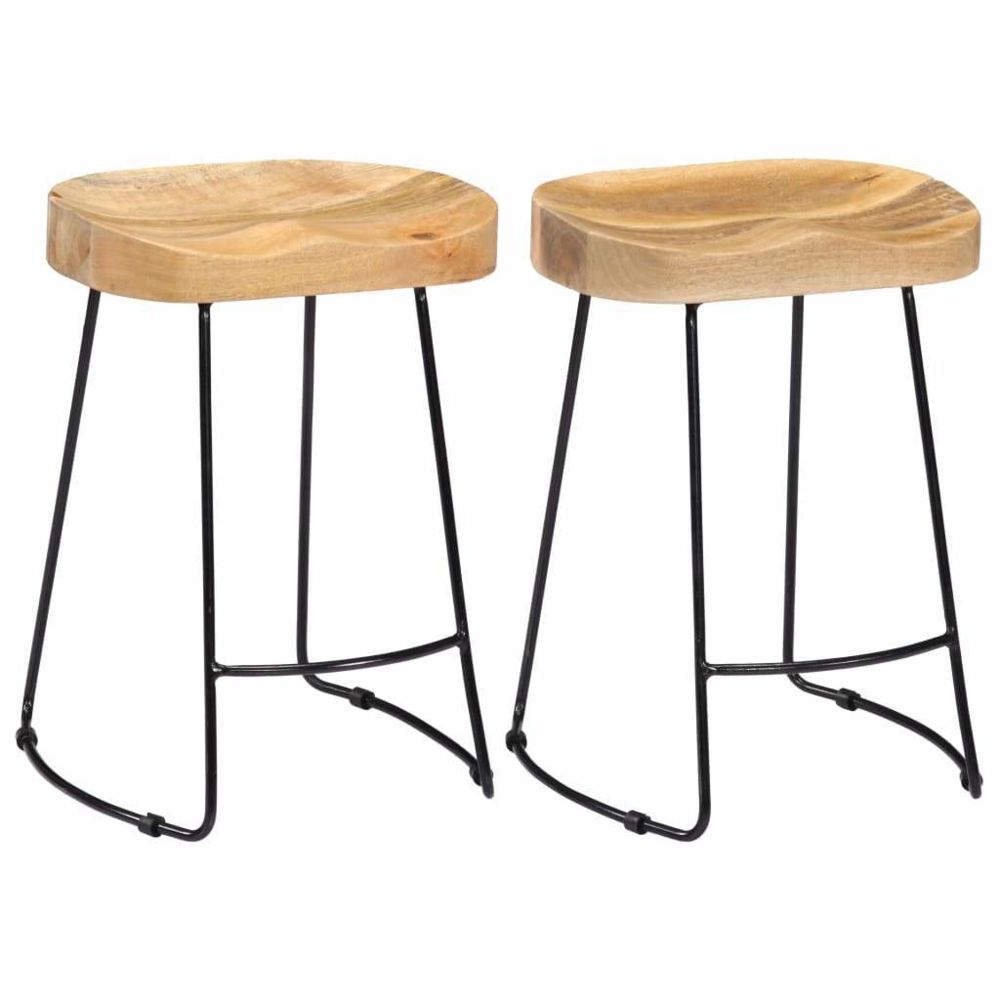 Helloshop26 - Lot de deux tabourets de bar design chaise siège bois de manguier solide 1202098 - Chaises