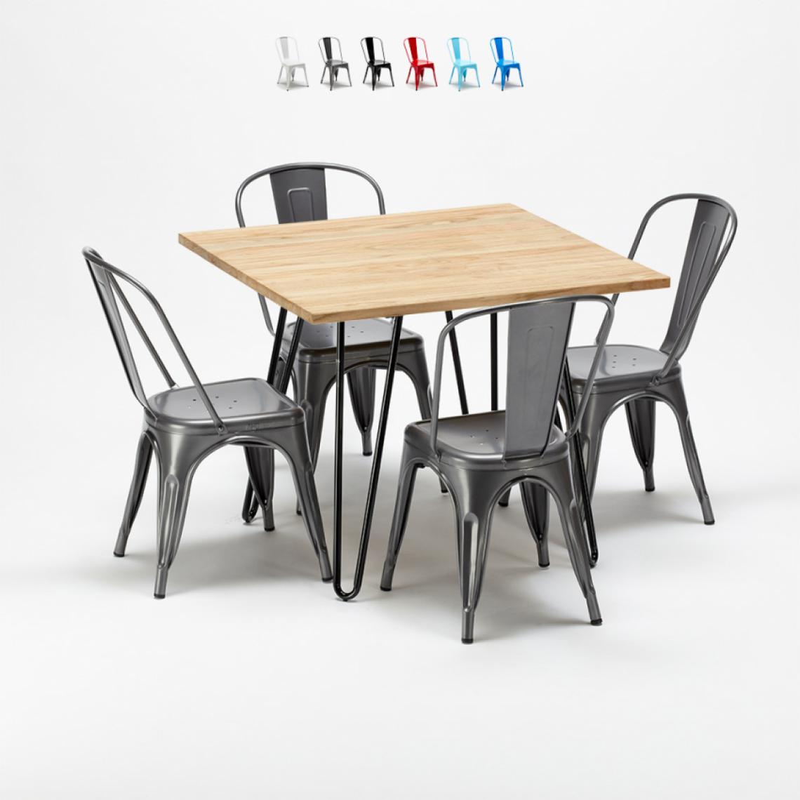 Ahd Amazing Home Design - Table et chaises carrées en métal et en bois au style industriel Tolix Tribeca, Couleur: Gris - Tables à manger