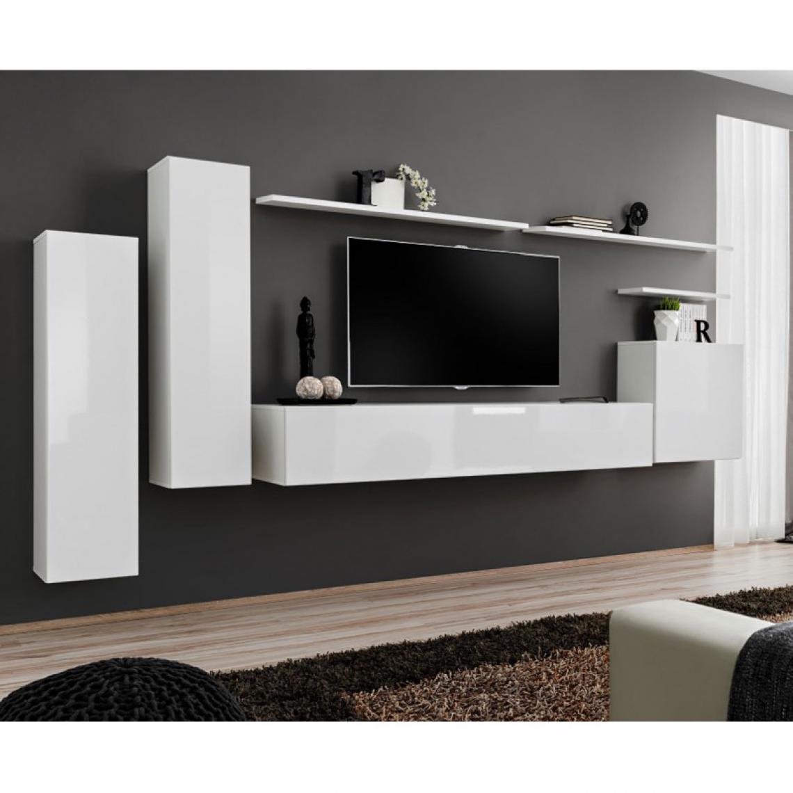 Ac-Deco - Meuble TV Mural Design Switch I 330cm Blanc - Meubles TV, Hi-Fi