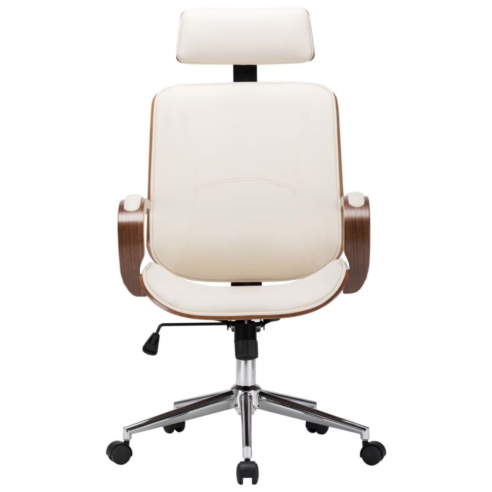 marque generique - Icaverne - Chaises de bureau ligne Chaise de bureau avec appuie-tête Crème Similicuir et bois - Chaises