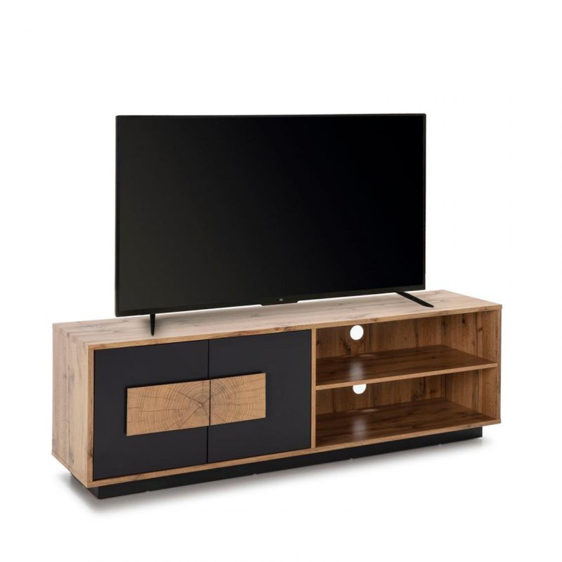 But - Meuble TV L.160 cm KINSHASA imitation chêne et gris anthracite - Meubles TV, Hi-Fi