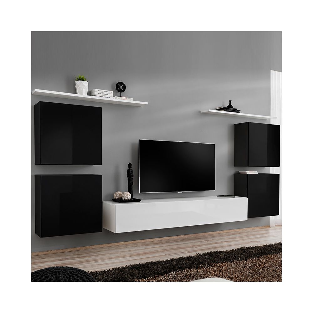 Kasalinea - Meuble tv mural noir et blanc DONATELLO 2 - Etagères