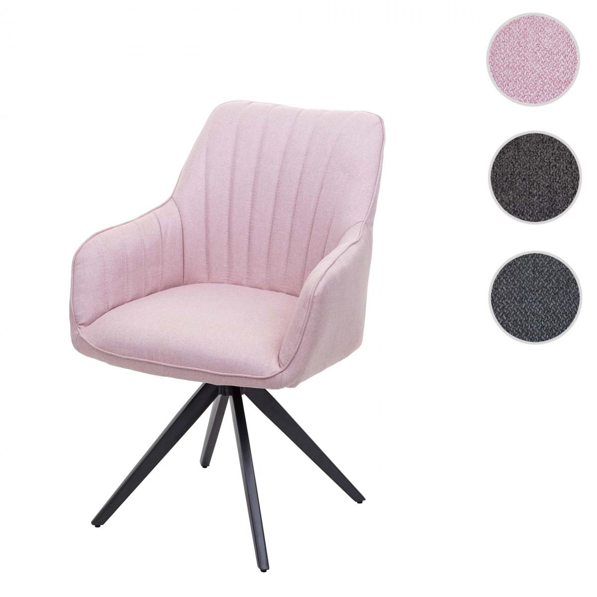 Mendler - Chaise de salle à manger HWC-H73, fauteuil, chaise de cuisine, avec accoudoirs, acier rétro, tissu ~ rosé - Chaises