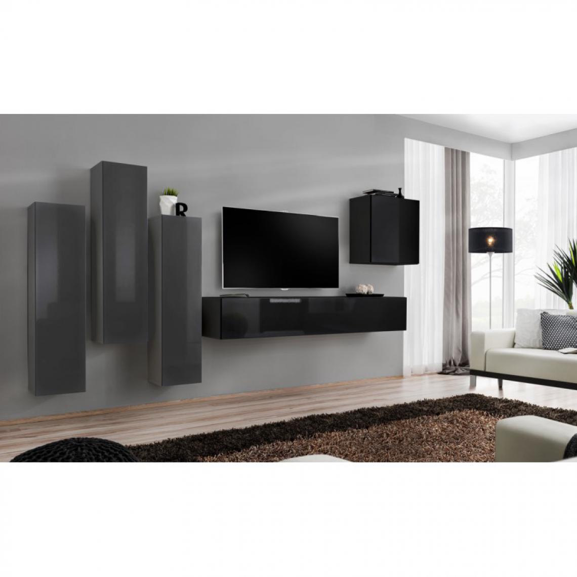 Ac-Deco - Meuble TV Mural Design Switch III 330cm Gris & Noir - Meubles TV, Hi-Fi