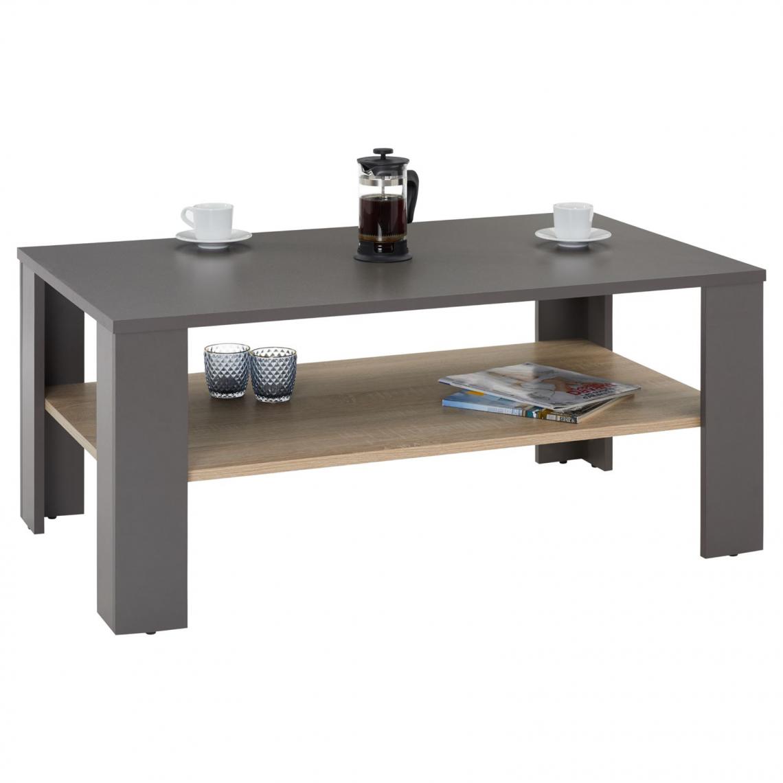 Idimex - Table basse LORIENT, en mélaminé gris mat et décor chêne sonoma - Tables basses