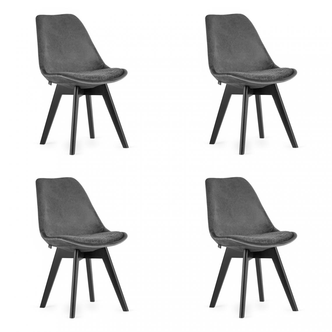 Hucoco - PRATUN - Lot de 4 chaises en velours style moderne salon/cuisine - 82x58x49 cm - Chaise de salle à manger - Gris - Chaises