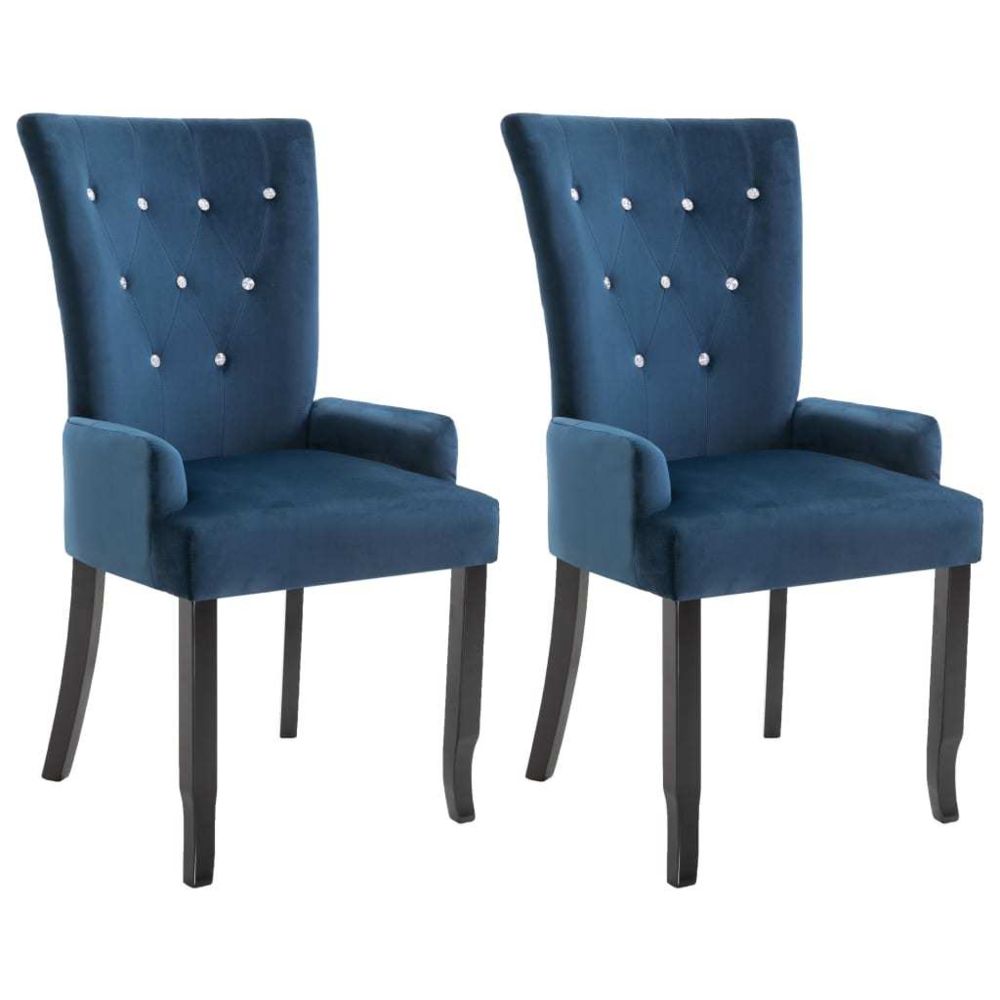 marque generique - Icaverne - Chaises de salle à manger ensemble Chaise de salle à manger et accoudoirs 2 pcs Bleu foncé Velours - Chaises