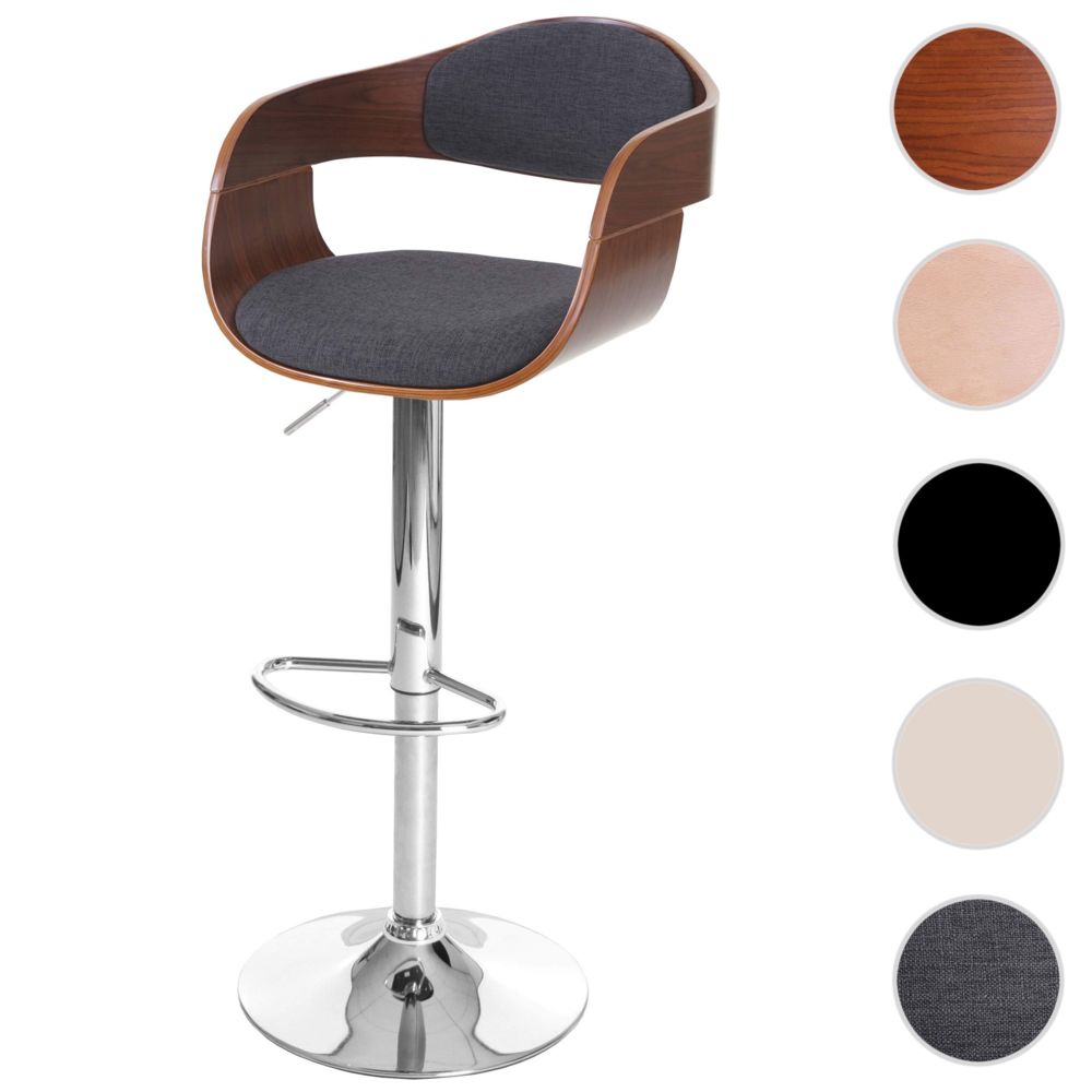 Mendler - Tabouret de bar Carlow, chaise de comptoir, design rétro, bois de proue ~ aspect noix, gris foncé - Tabourets