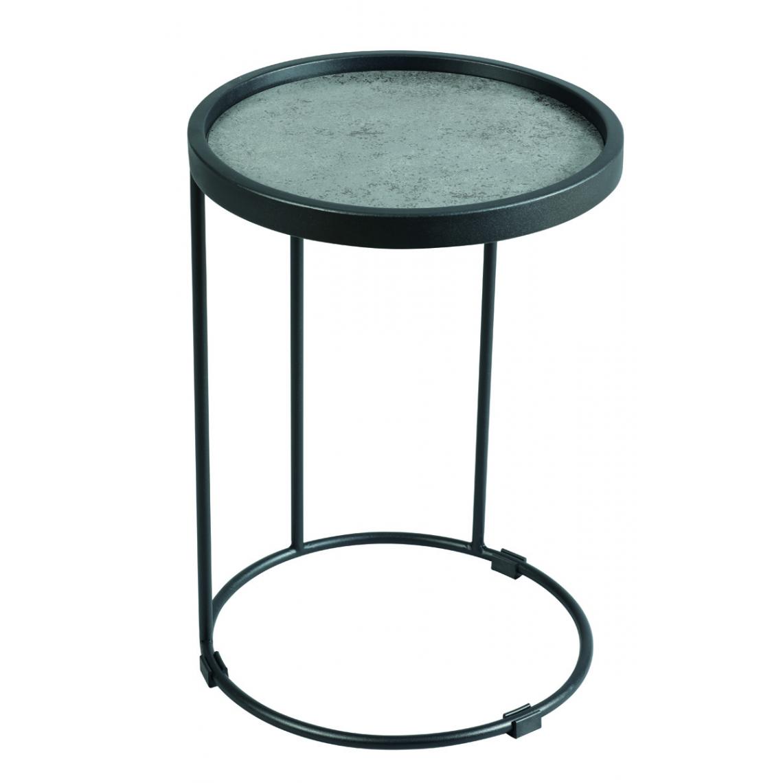 Pegane - Table d'appoint bout de canapé rond en verre trempé / céramique coloris anthracite mat - diamètre 36 x hauteur 36 cm - Consoles