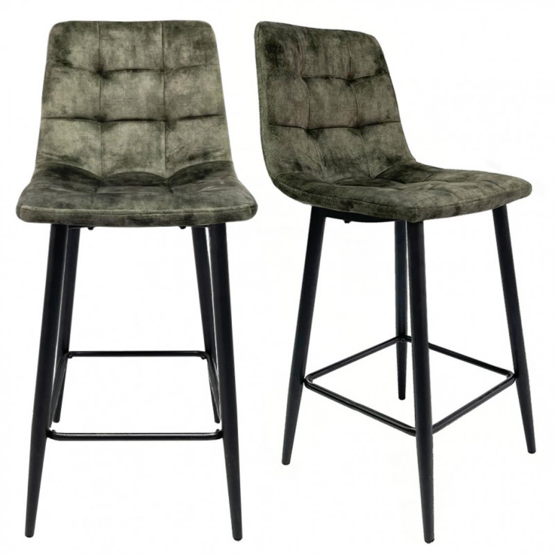Meubletmoi - Lot 2 chaises de bar en velours vert foncé et piètement métal - NAMI - Tabourets