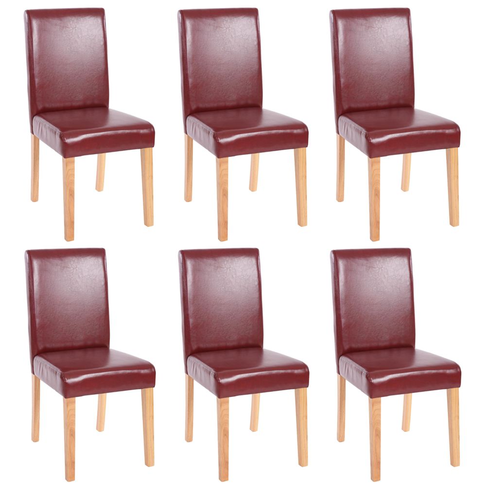 Mendler - Lot de 6 chaises de séjour Littau, simili-cuir, brun rouge, pieds clairs - Chaises