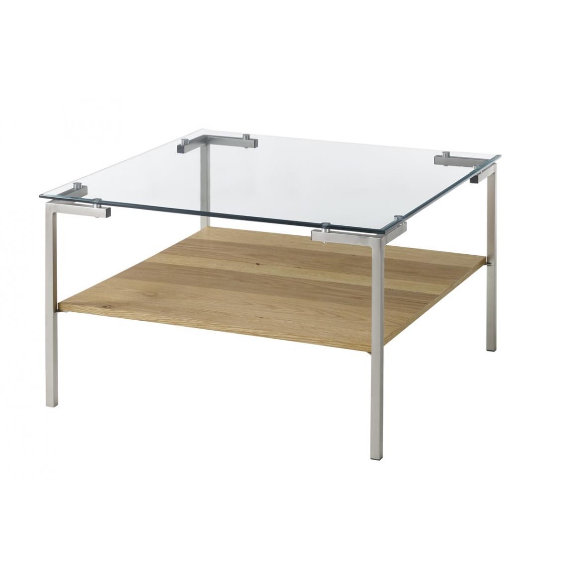 Pegane - Table basse coloris chêne en verre / bois - Longueur 65 x hauteur 46 x profondeur 65 cm - Tables basses