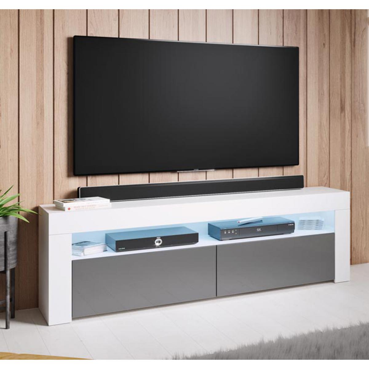Design Ameublement - Meuble TV modèle Aker (140x50,5cm) couleur blanc et gris - Meubles TV, Hi-Fi