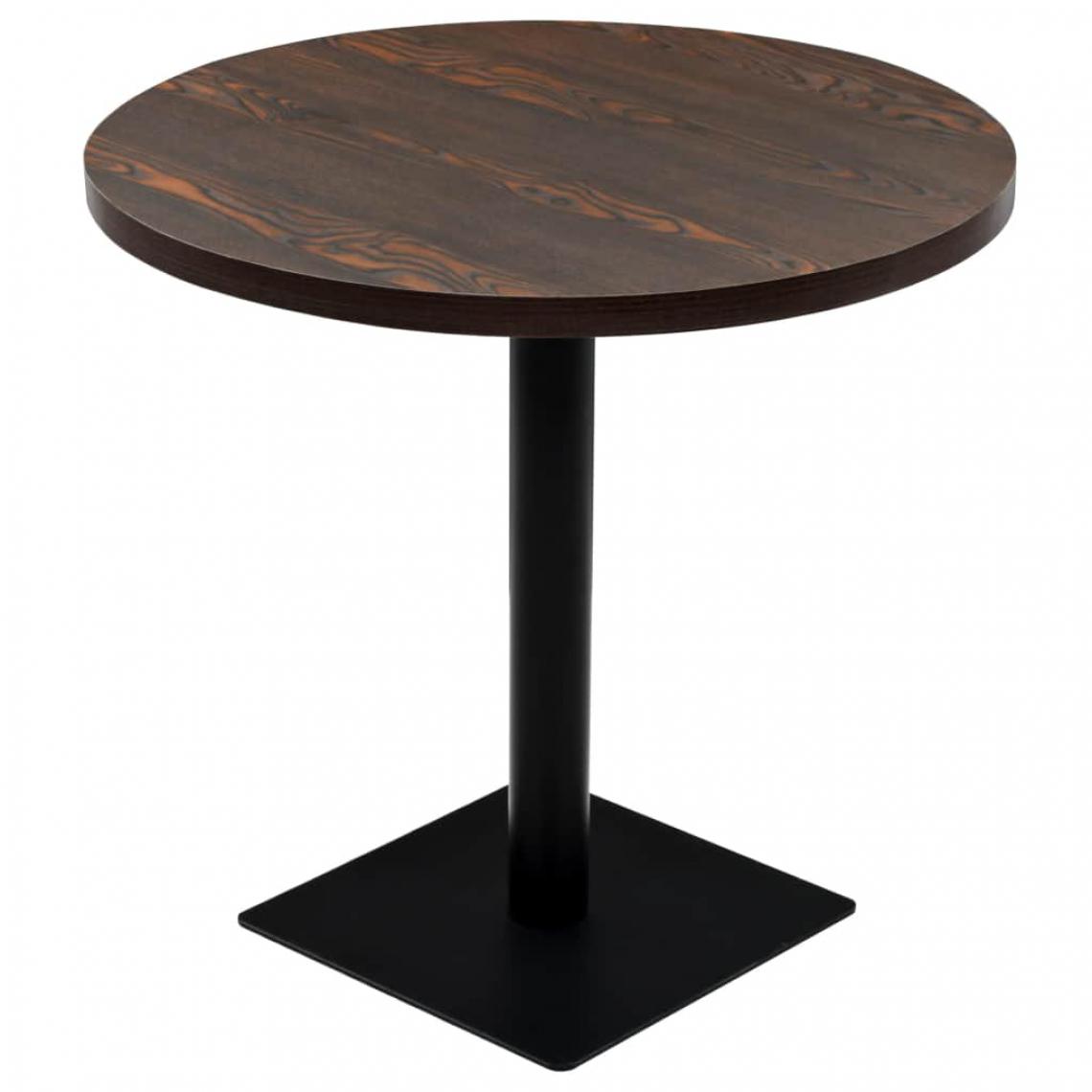 Chunhelife - Table de bistro MDF et acier Rond 80 x 75 cm Frêne foncé - Tables à manger