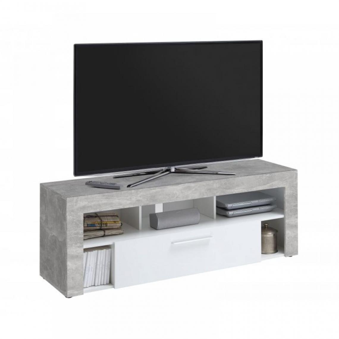 Inside 75 - Meuble TV VALEE gris béton et blanc 1 tiroirs 1 plateau - Meubles TV, Hi-Fi