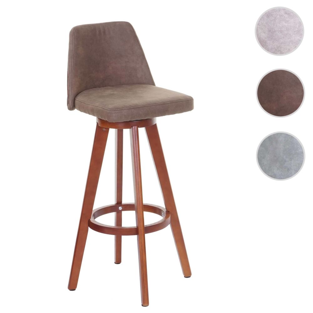 Mendler - Tabouret de bar HWC-C43, chaise de bar / comptoir, bois tissu, rotatif ~ vintage marron, pieds foncés - Tabourets