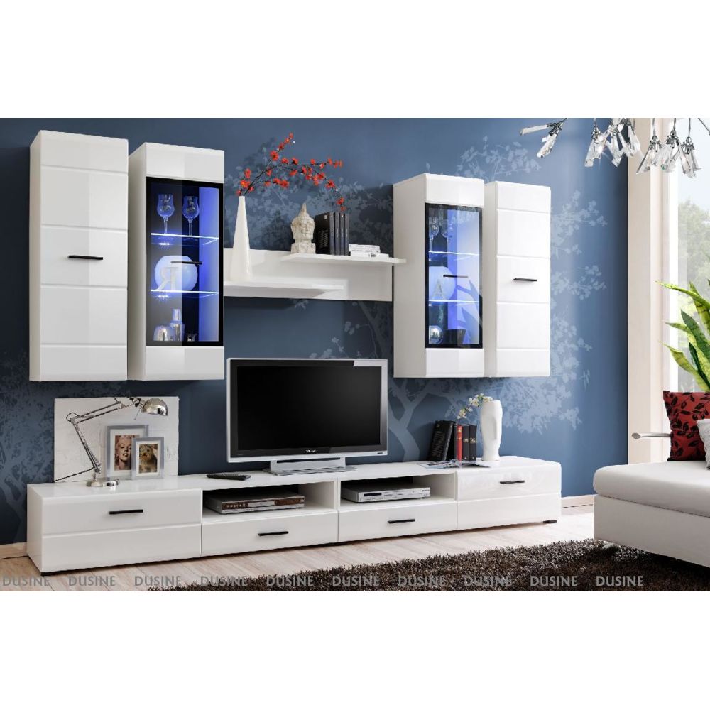 Dusine - Meubles design ALLURE 280 cm Blanc Laqué avec LED pour TV et BOX - Meubles TV, Hi-Fi