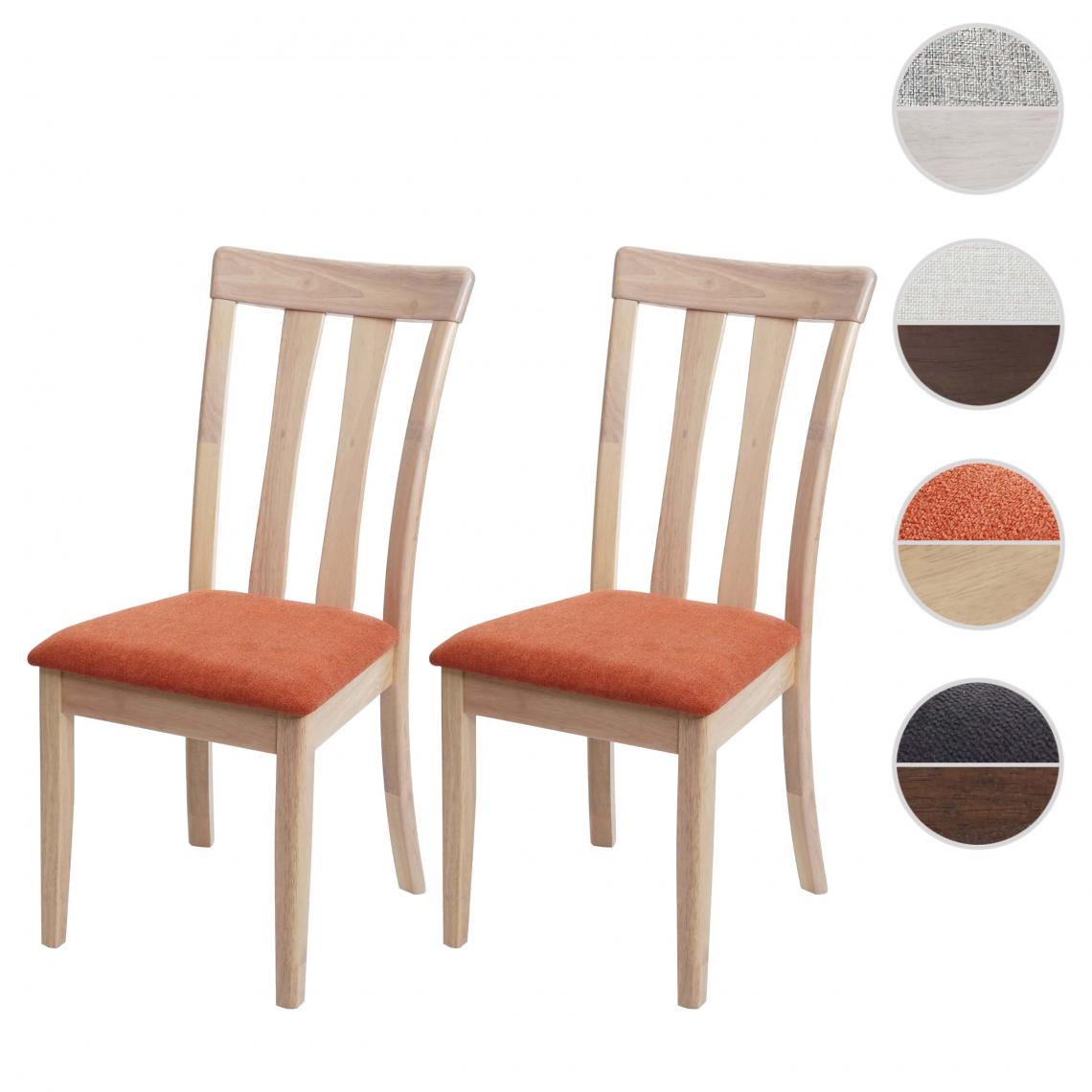 Mendler - 2x chaise de salle à manger HWC-G46 tissu/textile bois massif ~ cadre naturel, orange - Chaises