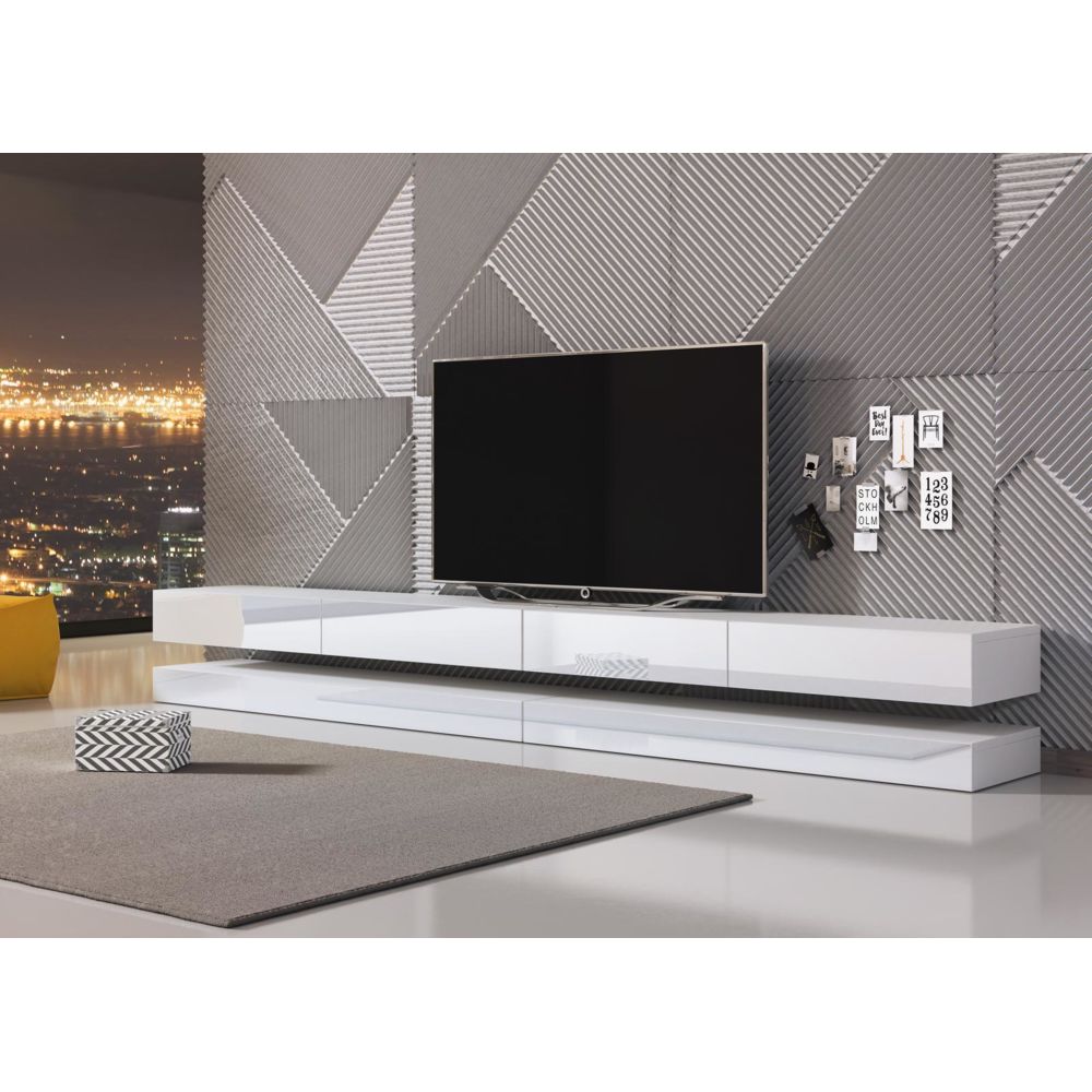 Vivaldi - VIVALDI Meuble TV - FLY DOUBLE - 280 cm - blanc mat / blanc brillant - style moderne - Meubles TV, Hi-Fi