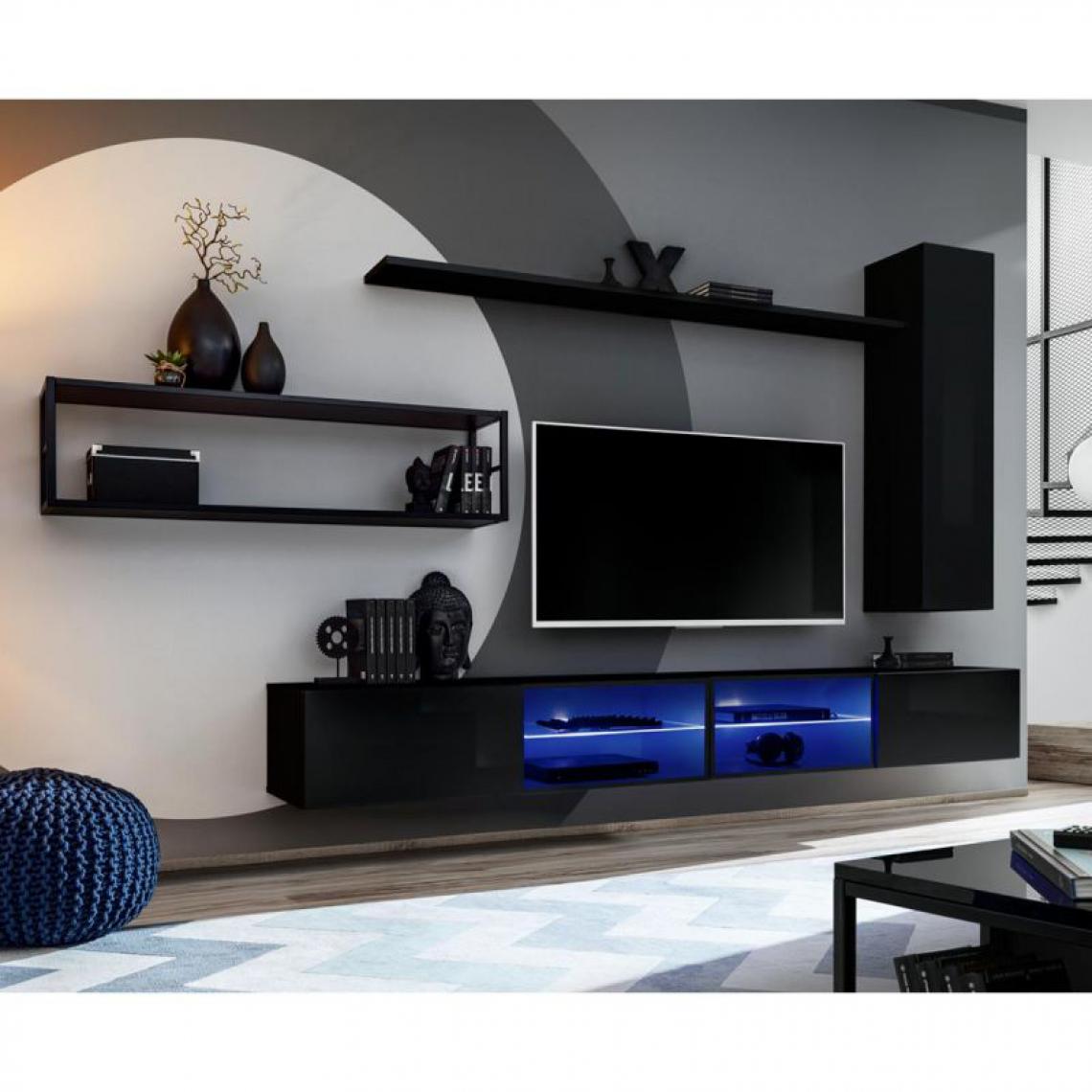 Ac-Deco - Ensemble Meuble TV Design Switch IV 300cm Noir - Meubles TV, Hi-Fi