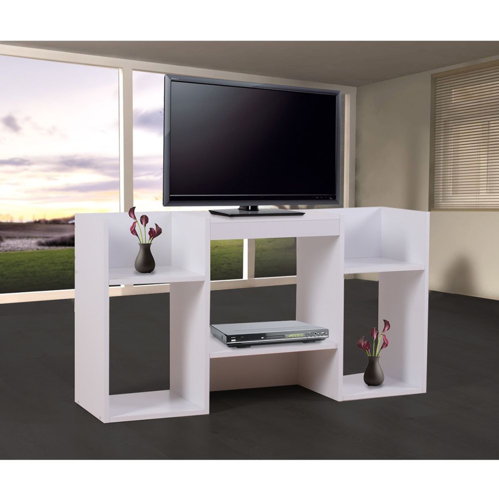 Mendler - Meuble TV / étagère, 6 niches, 109x30x59cm, blanc - Meubles TV, Hi-Fi