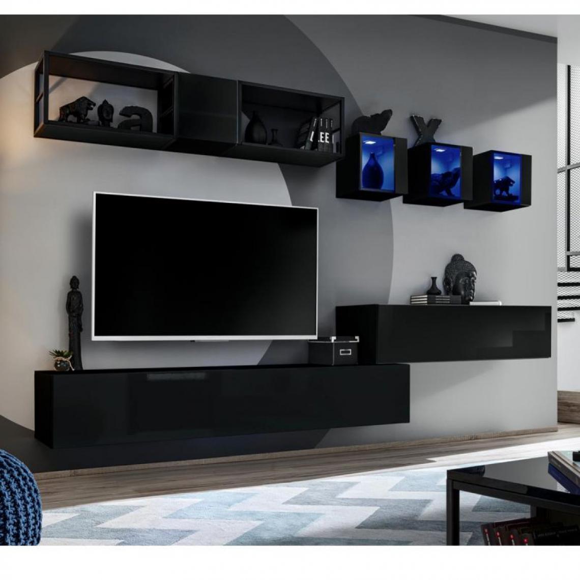 Ac-Deco - Ensemble Meuble TV Design Switch III 280cm Noir - Meubles TV, Hi-Fi