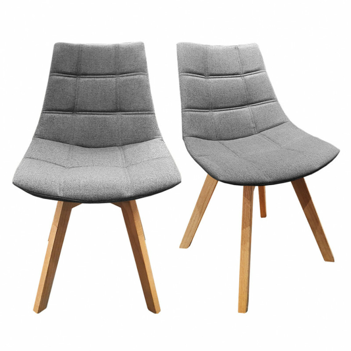 Meubletmoi - Lot de 2 chaises en tissu gris surpiqué avec piètement chêne - BETI - Chaises