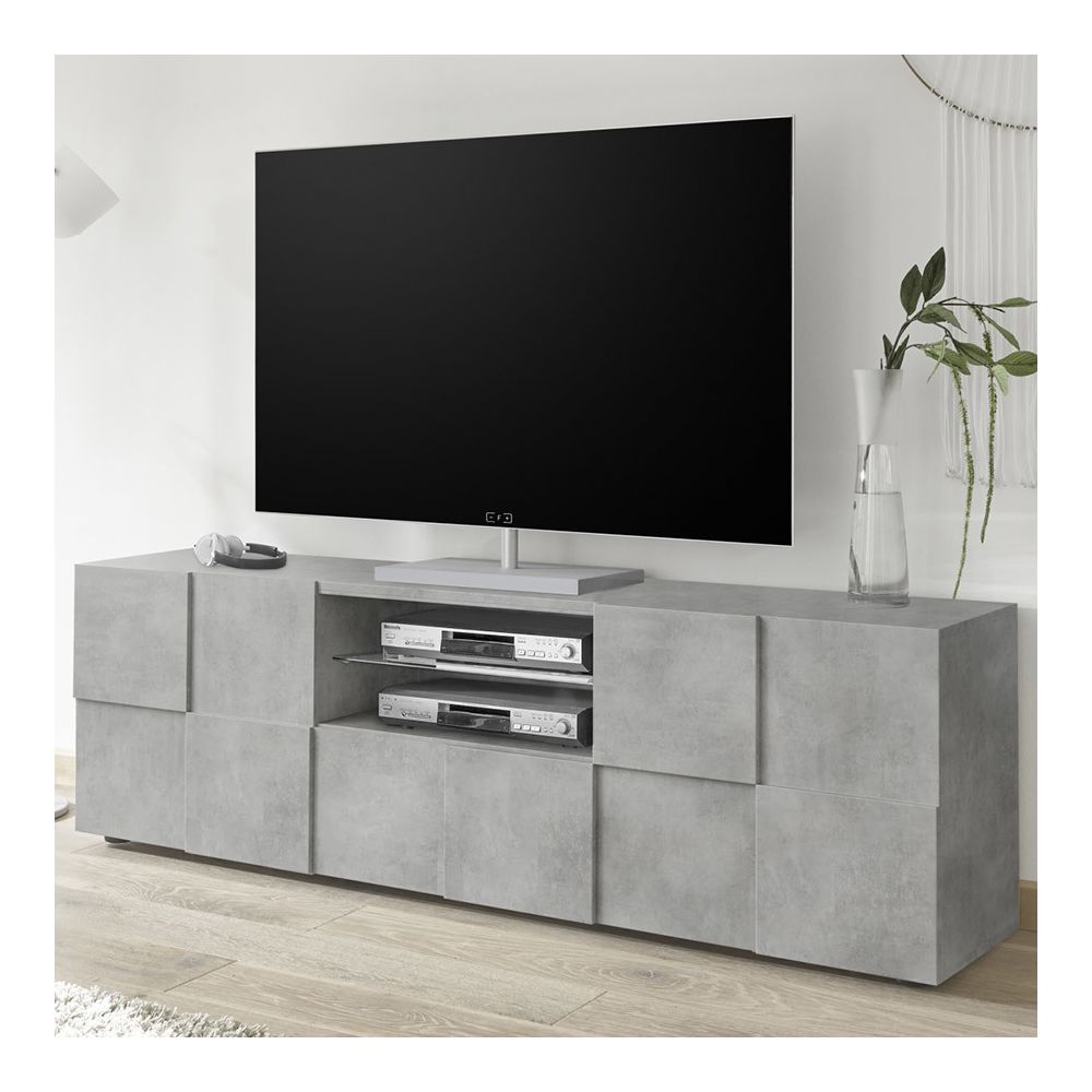 Happymobili - Banc TV 180 cm design gris effet béton ARTIC 4 - Meubles TV, Hi-Fi