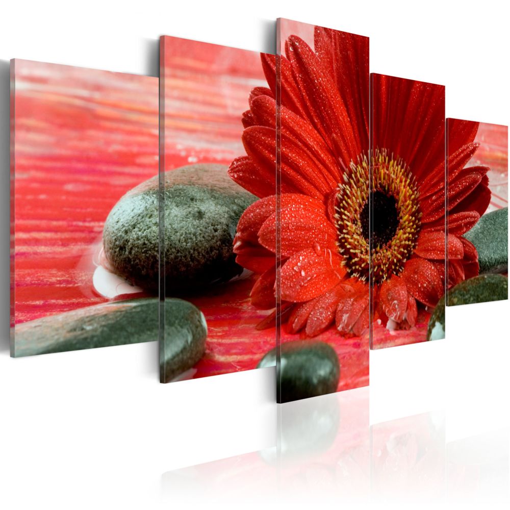 Bimago - Tableau | Gerbera et pierre Zen | 100x50 | Fleurs | Fleurs variées | - Tableaux, peintures