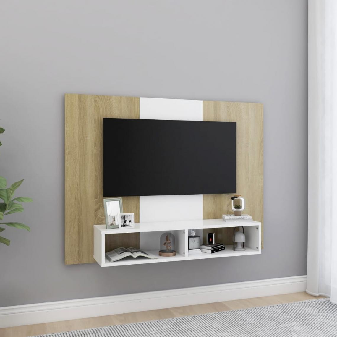 Vidaxl - vidaXL Meuble TV mural Blanc et chêne Sonoma 120x23,5x90 cm Aggloméré - Meubles TV, Hi-Fi