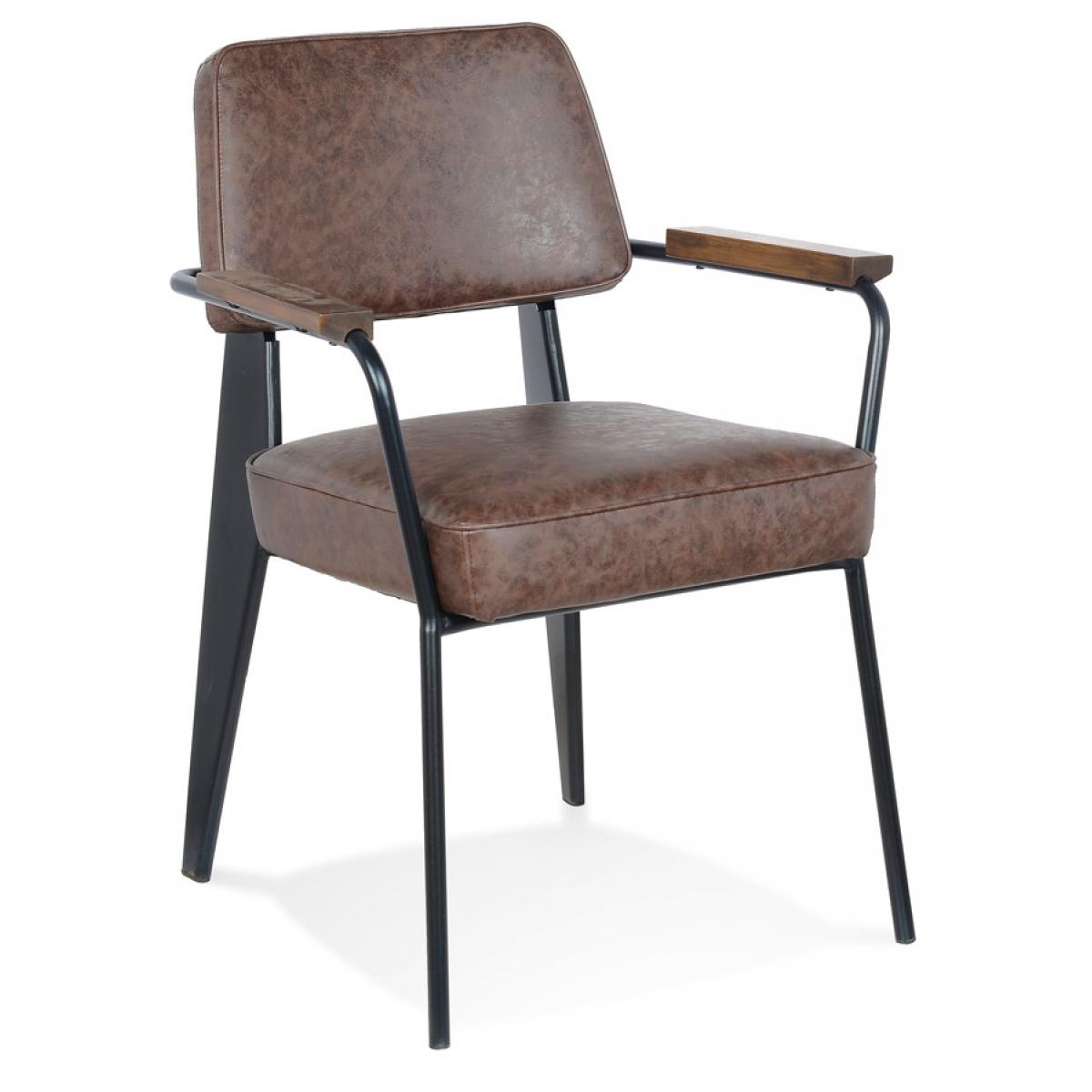 Alterego - Chaise avec accoudoirs design 'GALLERIA' brune et métal noir - Chaises