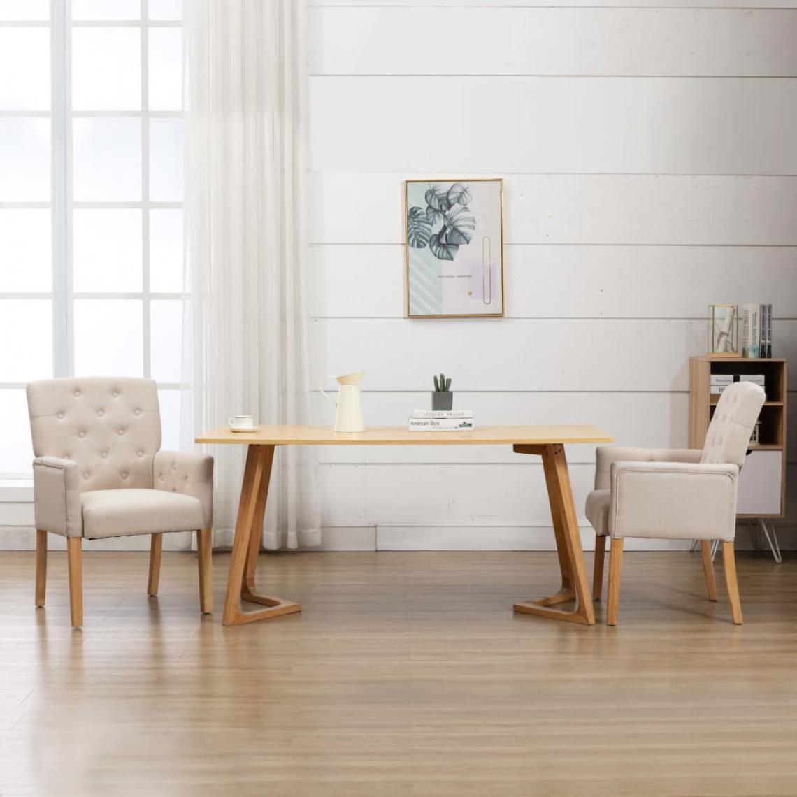 Icaverne - Esthetique Fauteuils et chaises edition Roseau Chaise de salle à manger avec accoudoirs Beige Tissu - Chaises