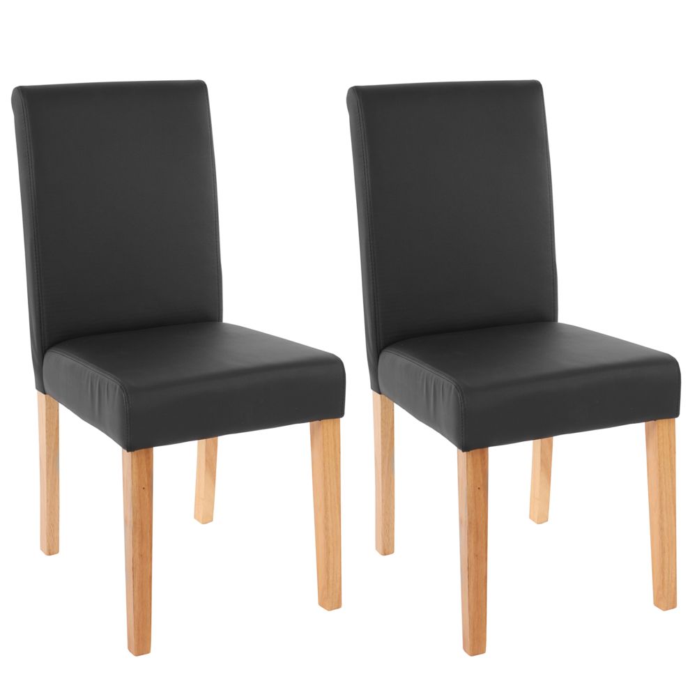 Mendler - Lot de 2 chaises de séjour Littau, simili-cuir, noir mat, pieds clairs - Chaises