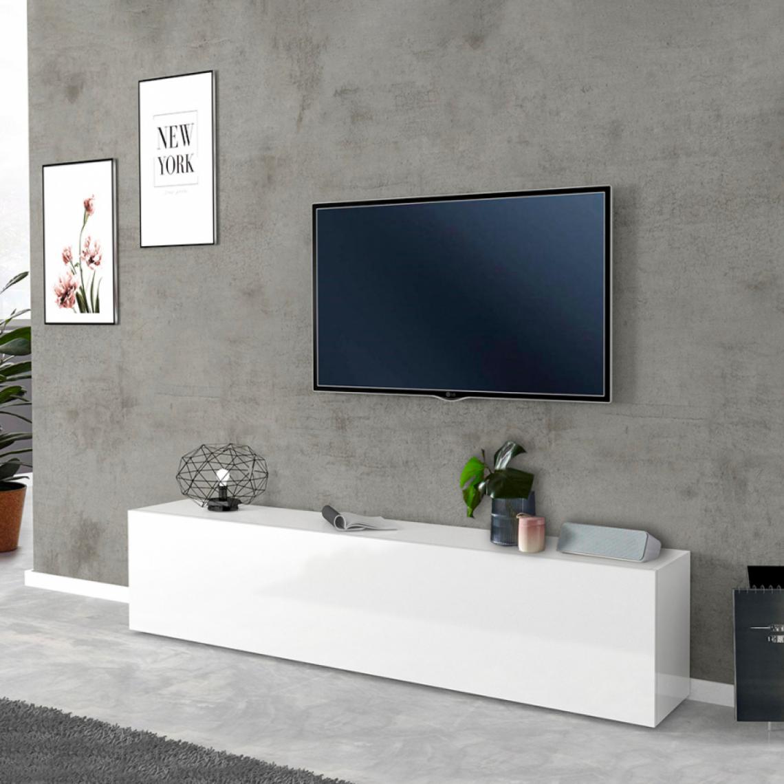 Ahd Amazing Home Design - Meuble TV Salon 180cm 1 Porte 2 Compartiments Blanc Brillant Joy Low - Meubles TV, Hi-Fi