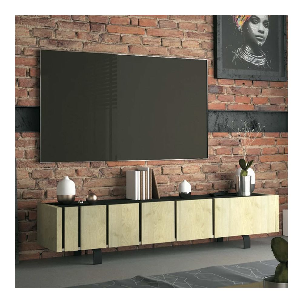 Nouvomeuble - Meuble télé industriel couleur bois et effet béton KARA - Meubles TV, Hi-Fi