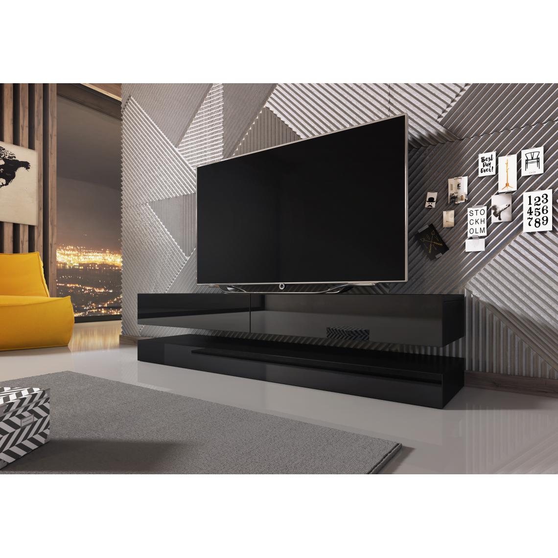 3xeliving - Table TV innovante et moderne Sajna 140cm noir / noir brillant - Meubles TV, Hi-Fi