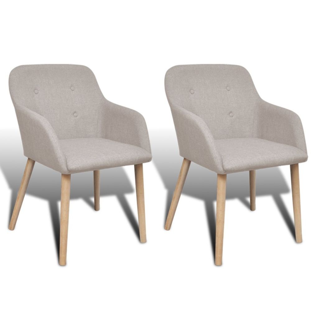 Helloshop26 - Lot de 2 chaises de salle à manger avec accoudoir en chêne en tissu gris clair 1902062 - Chaises