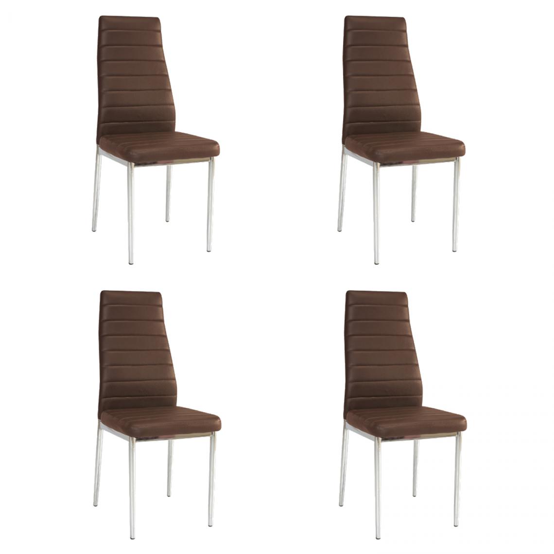 Hucoco - JOSSAN - Lot de 4 chaises élégantes pour salle à manger et salon - 96x40x38 cm - Similicuir - Marron - Chaises
