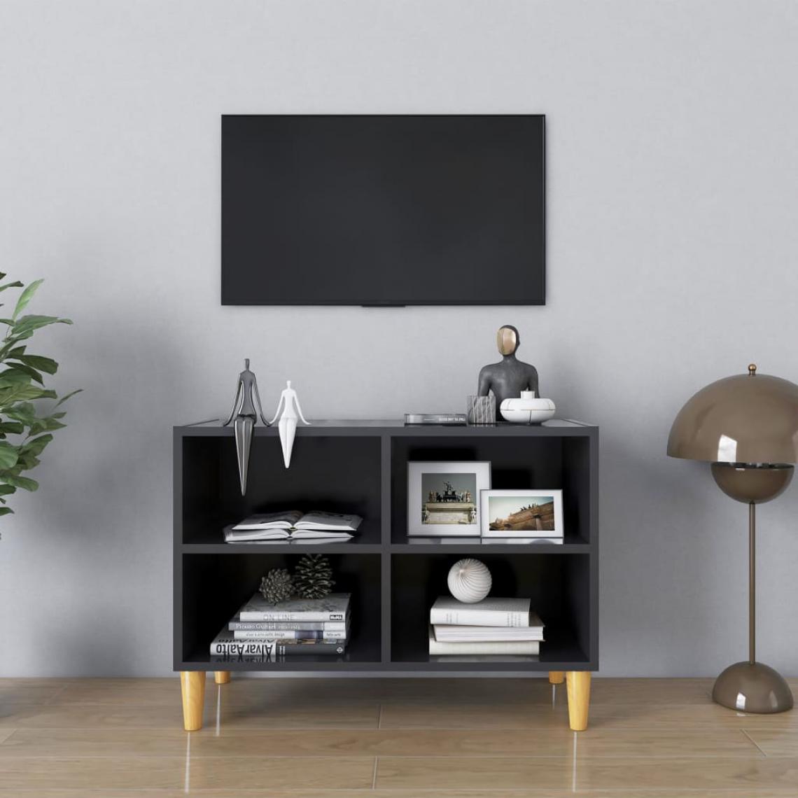 Vidaxl - vidaXL Meuble TV avec pieds en bois massif Gris 69,5x30x50 cm - Meubles TV, Hi-Fi