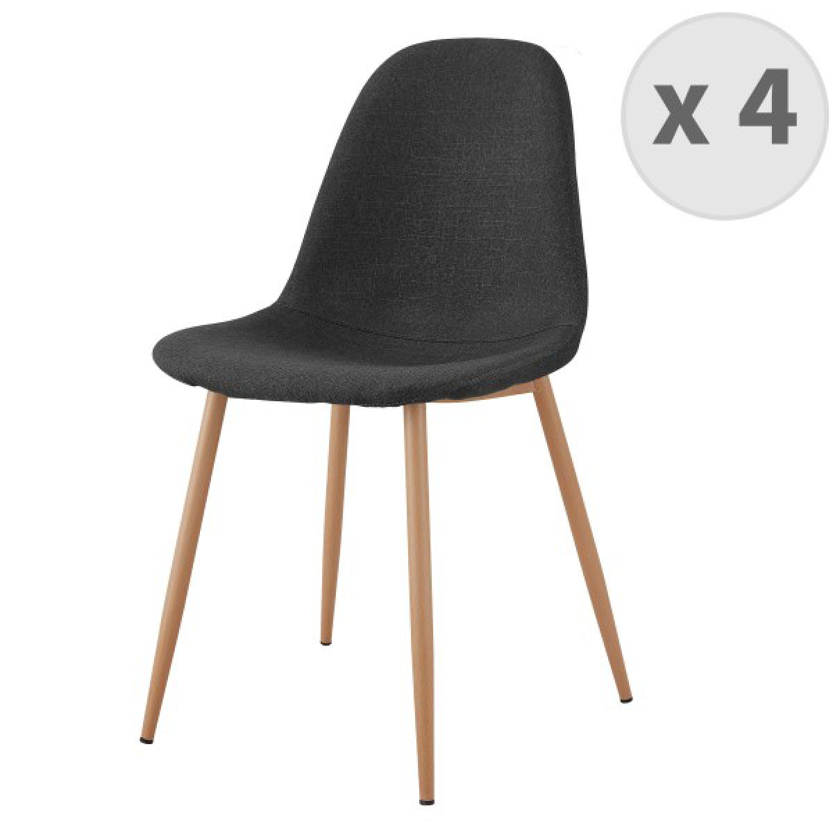 Moloo - Lot X4 chaises Orlando tissu gris foncé pieds métal bois - Chaises