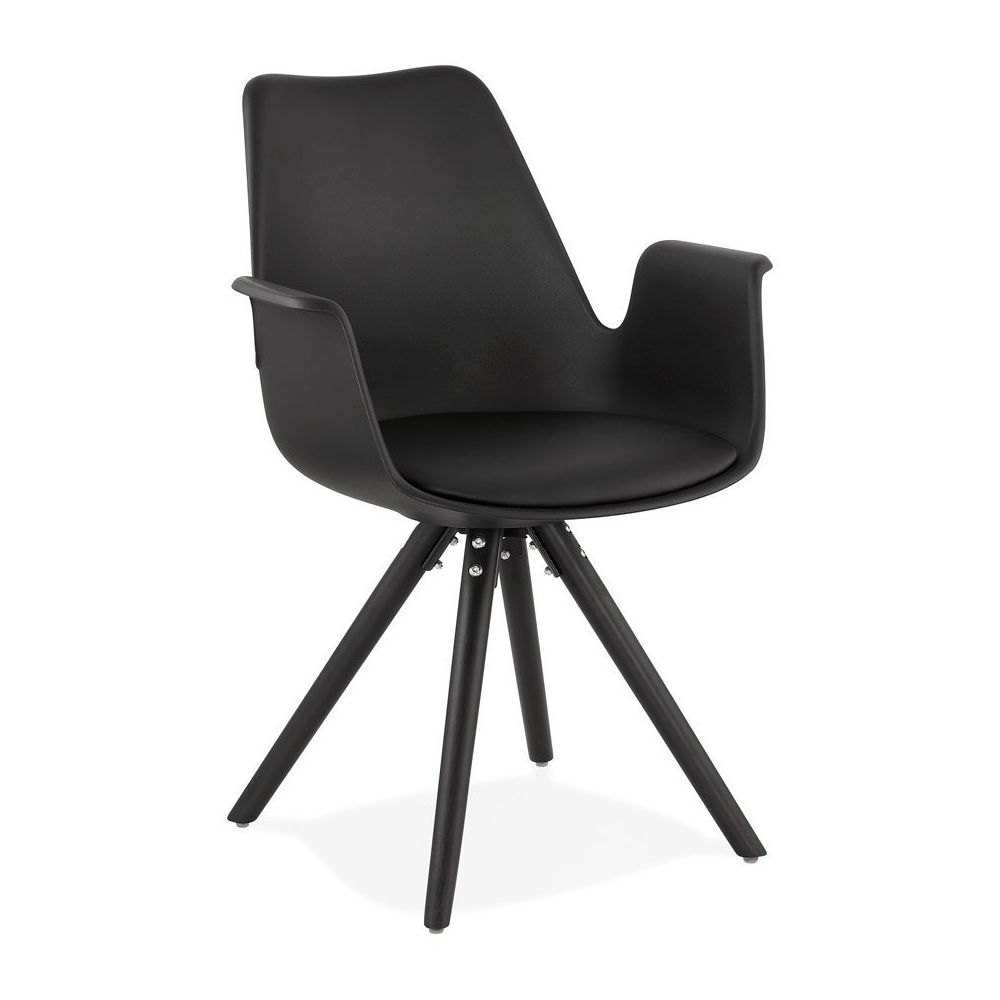 Alterego - Chaise avec accoudoirs 'ZALIK' noire avec pieds en bois noir - Chaises